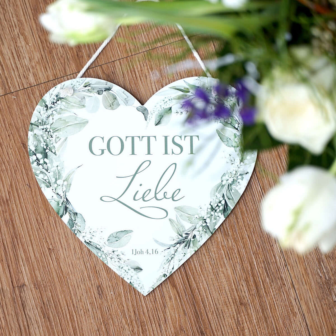 Metallschild "Gott ist Liebe" · Herzform – Aus Gnade