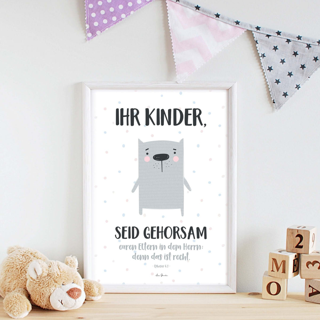 Poster "Ihr Kinder" · Katze · A3 / A4 · Bibelvers Deutsch – Aus Gnade