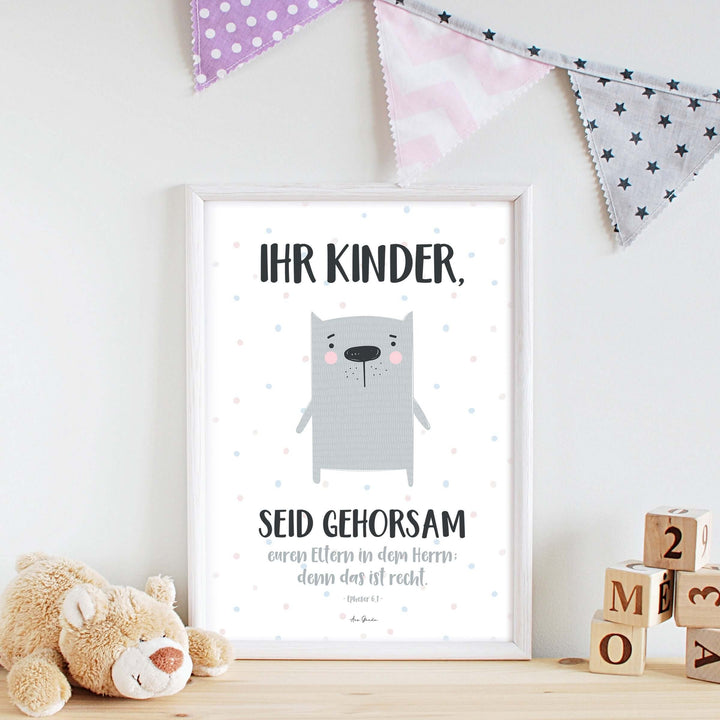 Poster "Ihr Kinder" · Katze · A3 / A4 · Bibelvers Deutsch – Aus Gnade