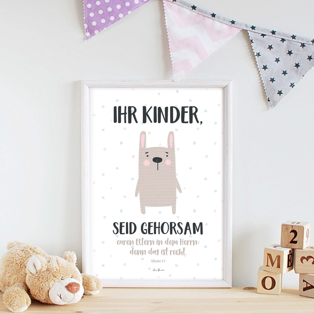 Poster "Ihr Kinder" · Hase · A3 / A4 · Bibelvers Deutsch – Aus Gnade