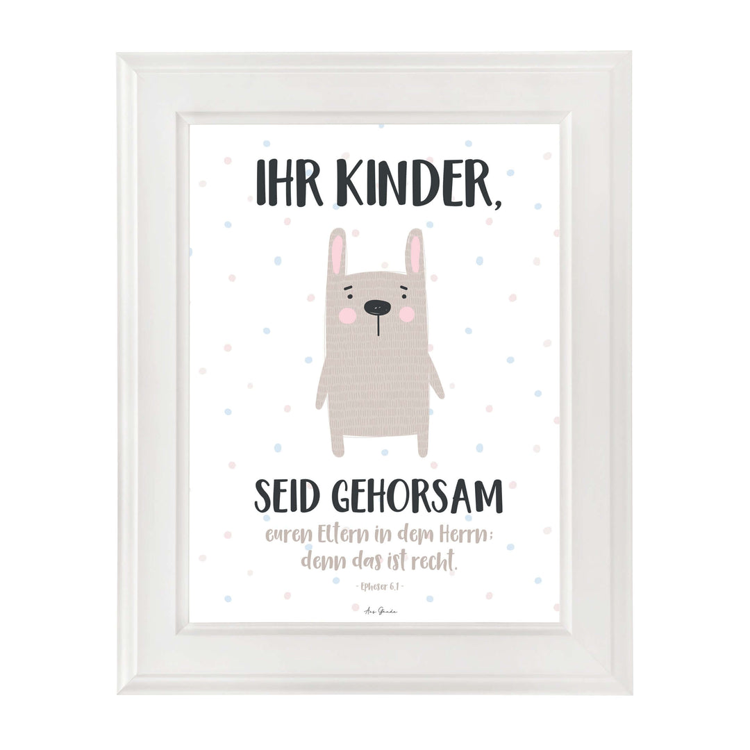 Poster "Ihr Kinder" · Hase · A3 / A4 · Bibelvers Deutsch – Aus Gnade