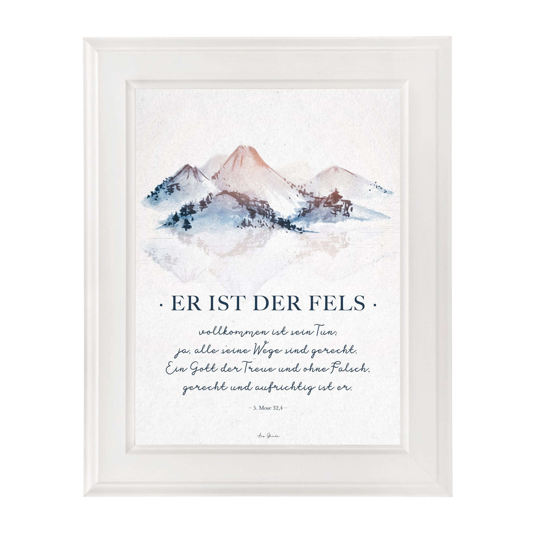 Poster "Er ist der Fels" · A3 / A4 · Bibelvers Deutsch – Aus Gnade