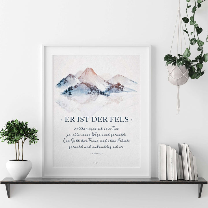 Poster "Er ist der Fels" · A3 / A4 · Bibelvers Deutsch – Aus Gnade