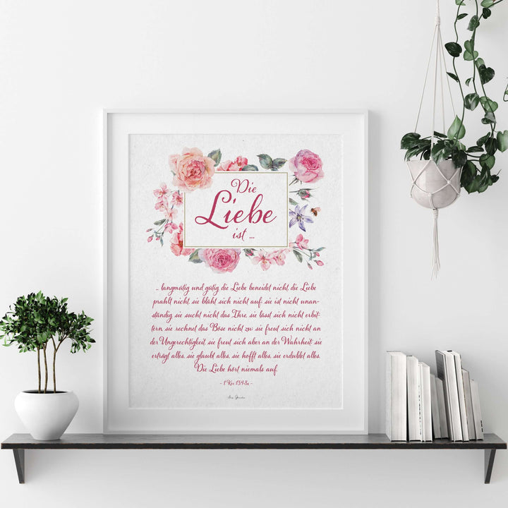 Poster "Die Liebe ist ..." · A3 / A4 · Bibelvers Deutsch – Aus Gnade