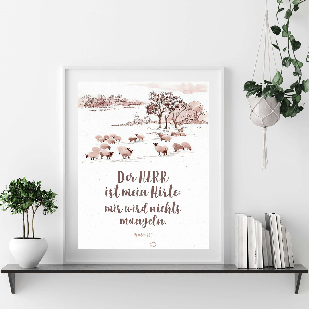 Poster "Der HERR ist mein Hirte" · A3 / A4 · Psalm 23 · Bibelvers Deutsch – Aus Gnade