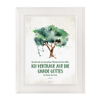 Poster "Ölbaum" · A3 / A4 · Bibelvers Deutsch – Aus Gnade