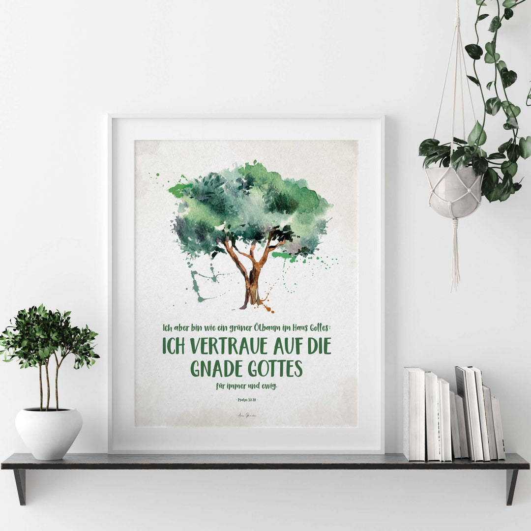 Poster "Ölbaum" · A3 / A4 · Bibelvers Deutsch – Aus Gnade