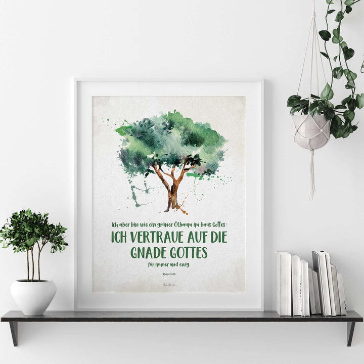 Poster "Ölbaum" · A3 / A4 · Bibelvers Deutsch – Aus Gnade