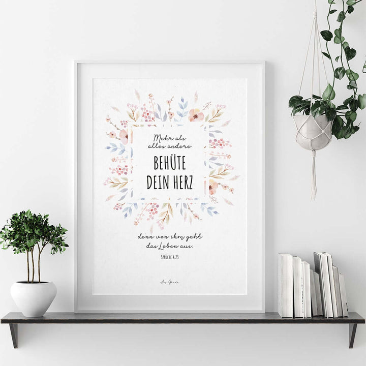 Poster "Behüte dein Herz" · Pflanzen · A3 / A4 · Bibelvers Sprüche 4,23 – Aus Gnade