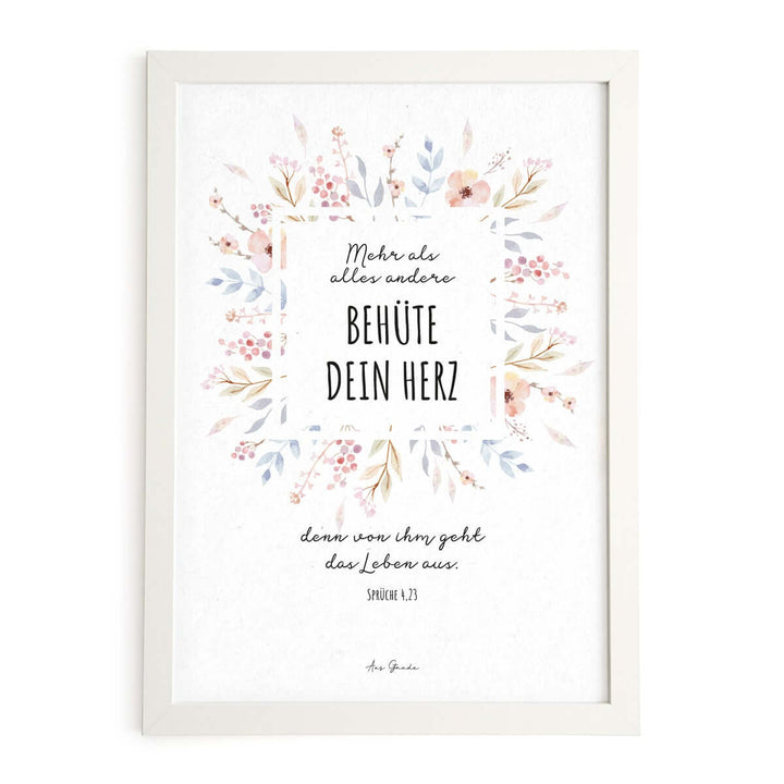 Poster "Behüte dein Herz" · Pflanzen · A3 / A4 · Bibelvers Sprüche 4,23 – Aus Gnade