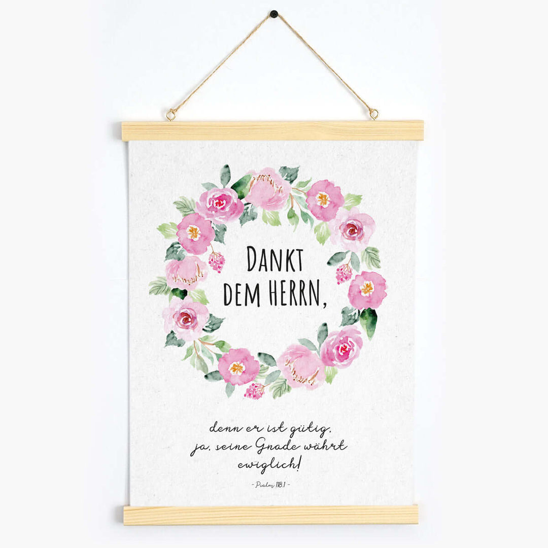 Poster "Dankt dem Herrn" · Serie Ermutigung · A3 / A4 · Bibelvers Deutsch – Aus Gnade