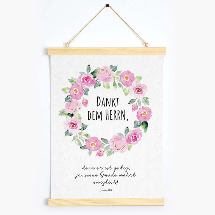 Poster "Dankt dem Herrn" · Serie Ermutigung · A3 / A4 · Bibelvers Deutsch – Aus Gnade