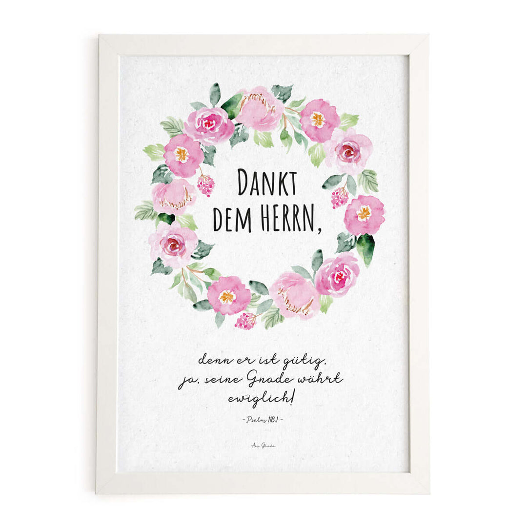 Poster "Dankt dem Herrn" · Serie Ermutigung · A3 / A4 · Bibelvers Deutsch – Aus Gnade