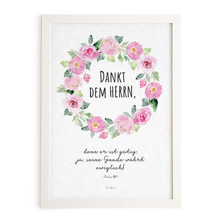 Poster "Dankt dem Herrn" · Serie Ermutigung · A3 / A4 · Bibelvers Deutsch – Aus Gnade