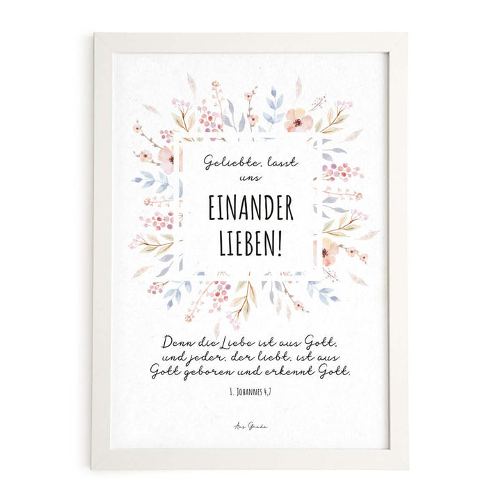 Poster "Einander lieben" · Pflanzen · A3 / A4 · Bibelvers 1. Johannes 4,7 – Aus Gnade
