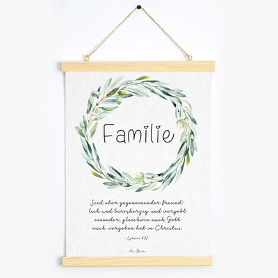 Poster "Familie" Olivenkranz · A3 / A4 · Bibelvers Deutsch – Aus Gnade
