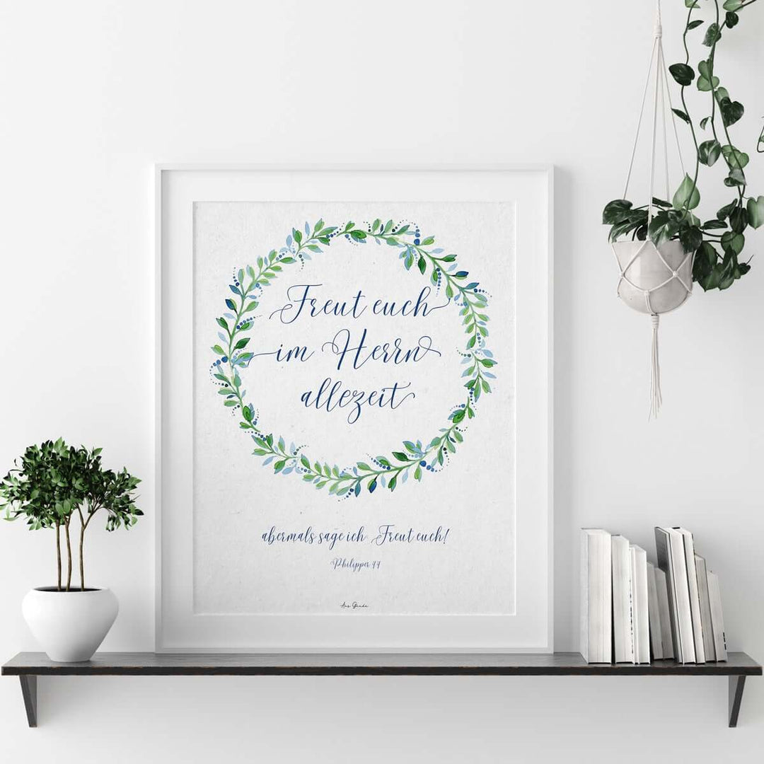 Poster "Freut euch im Herrn" · A4 / A3 · Bibelvers Deutsch – Aus Gnade