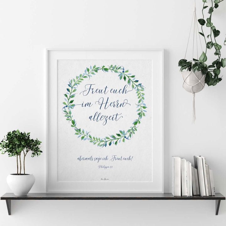 Poster "Freut euch im Herrn" · A4 / A3 · Bibelvers Deutsch – Aus Gnade