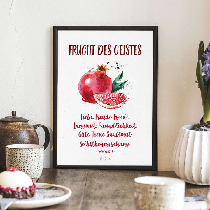 Poster "Frucht des Geistes" · Granatapfel · A3 / A4 · Bibelvers Deutsch – Aus Gnade
