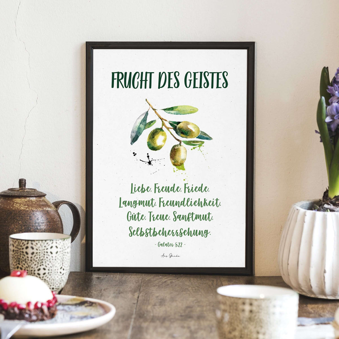 Poster "Frucht des Geistes" · Oliven · A3 / A4 · Bibelvers Deutsch – Aus Gnade