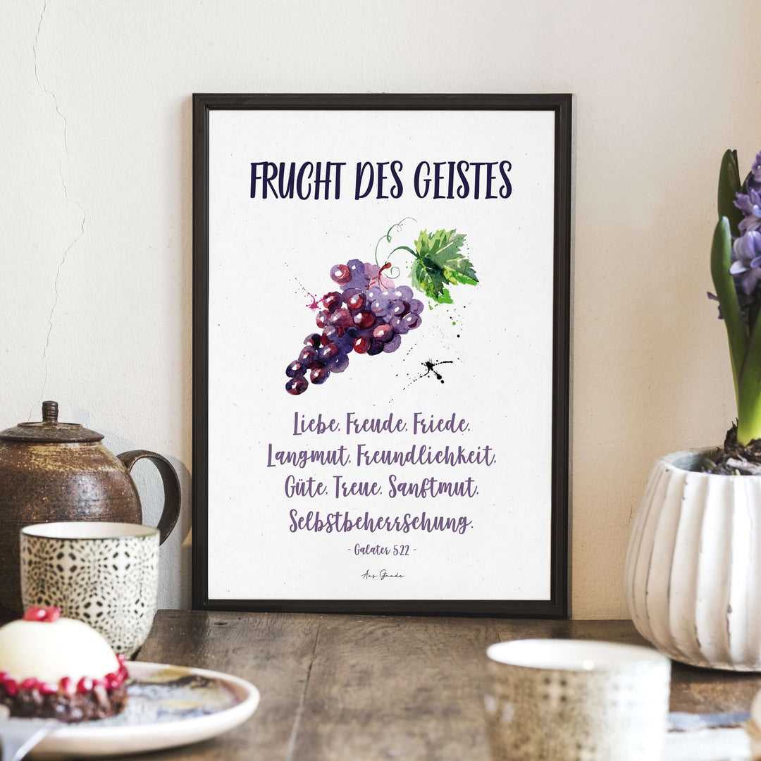 Poster "Frucht des Geistes" · Trauben · A3 / A4 · Bibelvers Deutsch – Aus Gnade