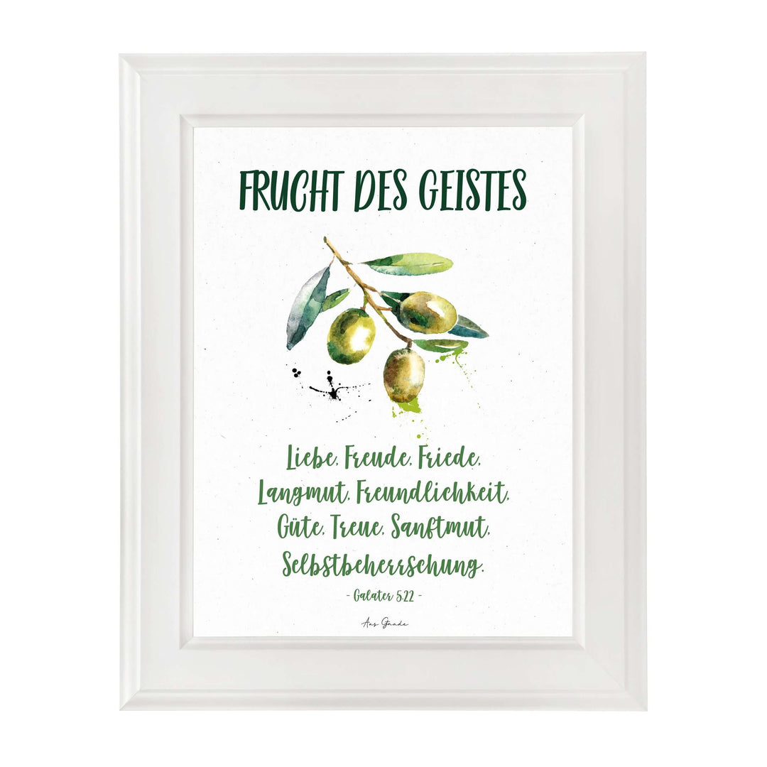 Poster "Frucht des Geistes" · Oliven · A3 / A4 · Bibelvers Deutsch – Aus Gnade