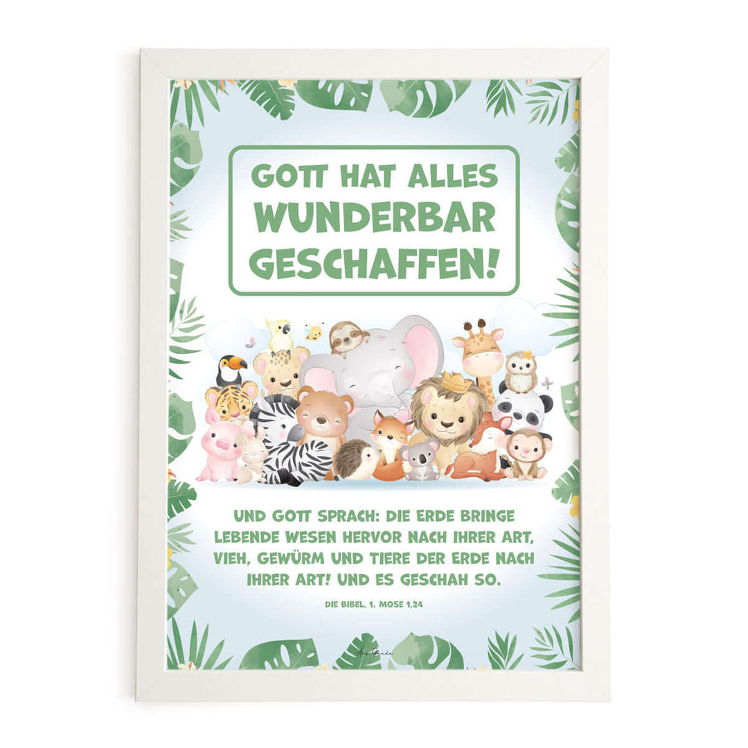 Poster für Kinder "Gott hat alles wunderbar geschaffen!" · Bibelvers · Kinderzimmer – Aus Gnade