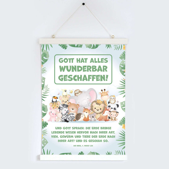 Poster für Kinder "Gott hat alles wunderbar geschaffen!" · Bibelvers · Kinderzimmer – Aus Gnade