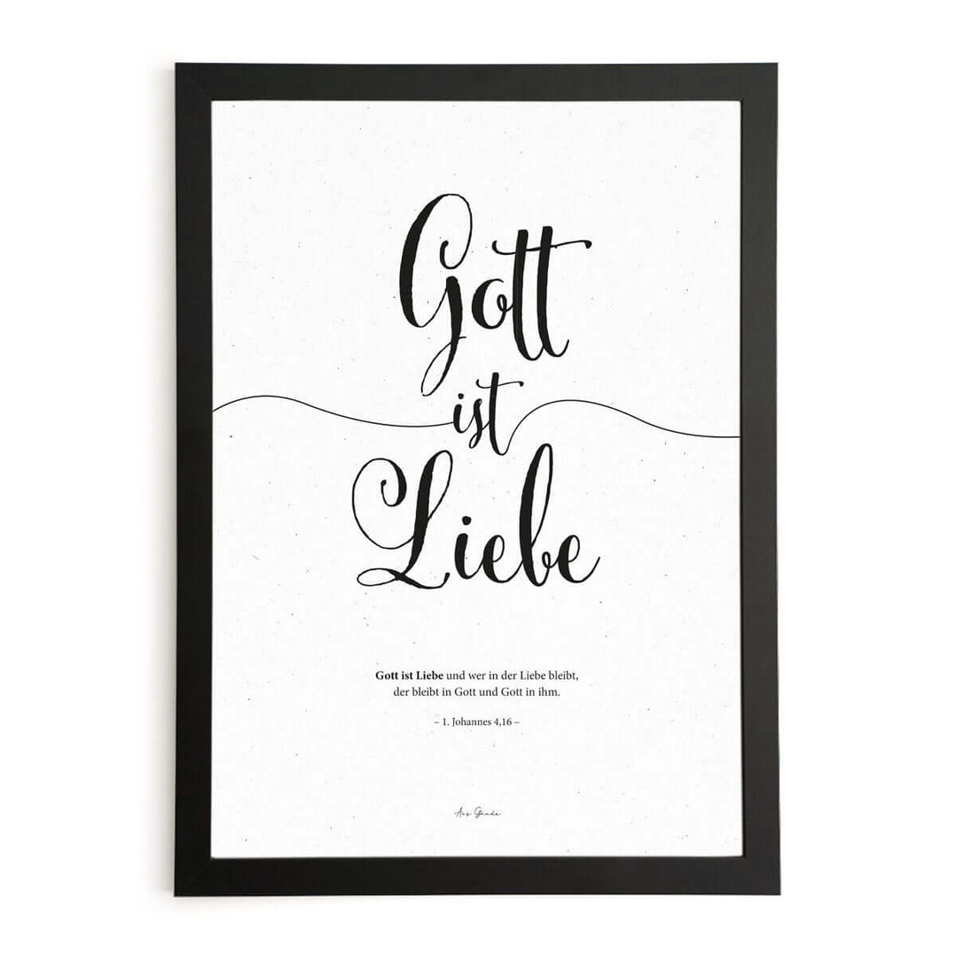 Poster "Gott ist Liebe" · Lettering s/w · Bibelvers Deutsch – Aus Gnade