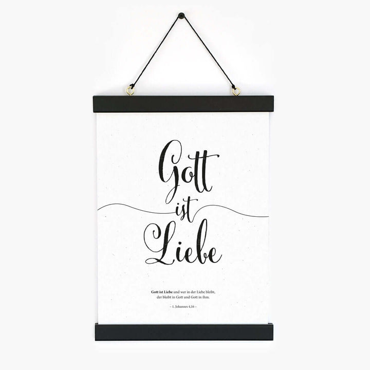 Poster "Gott ist Liebe" · Lettering s/w · Bibelvers Deutsch – Aus Gnade