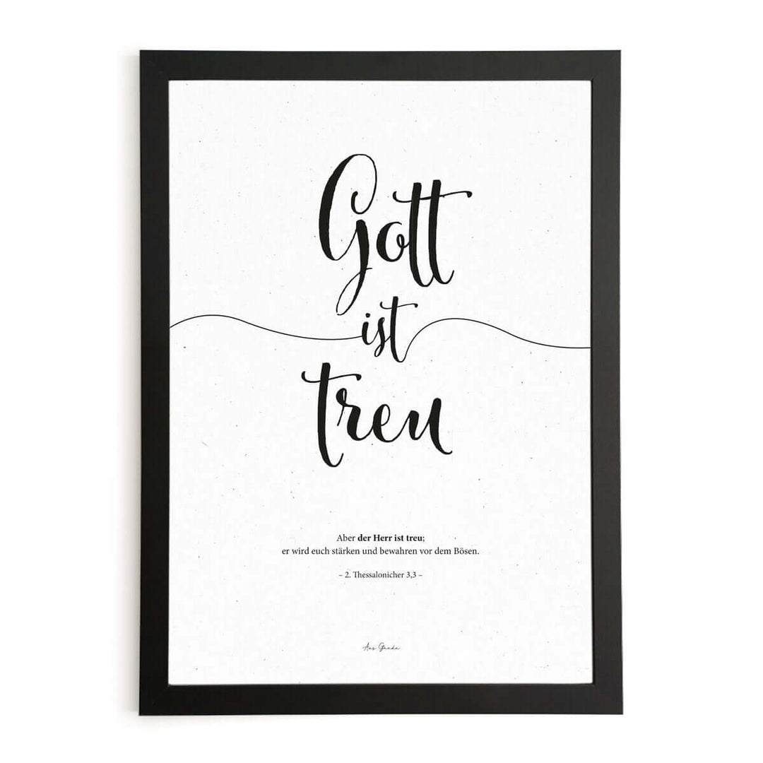Poster "Gott ist treu" · Lettering s/w · Bibelvers Deutsch – Aus Gnade