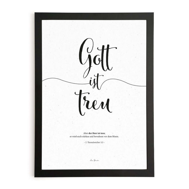 Poster "Gott ist treu" · Lettering s/w · Bibelvers Deutsch – Aus Gnade