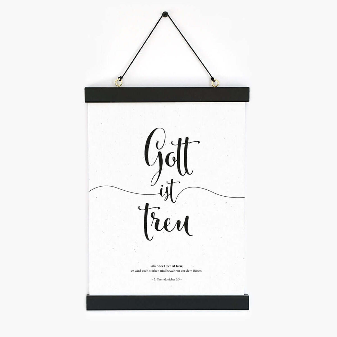 Poster "Gott ist treu" · Lettering s/w · Bibelvers Deutsch – Aus Gnade