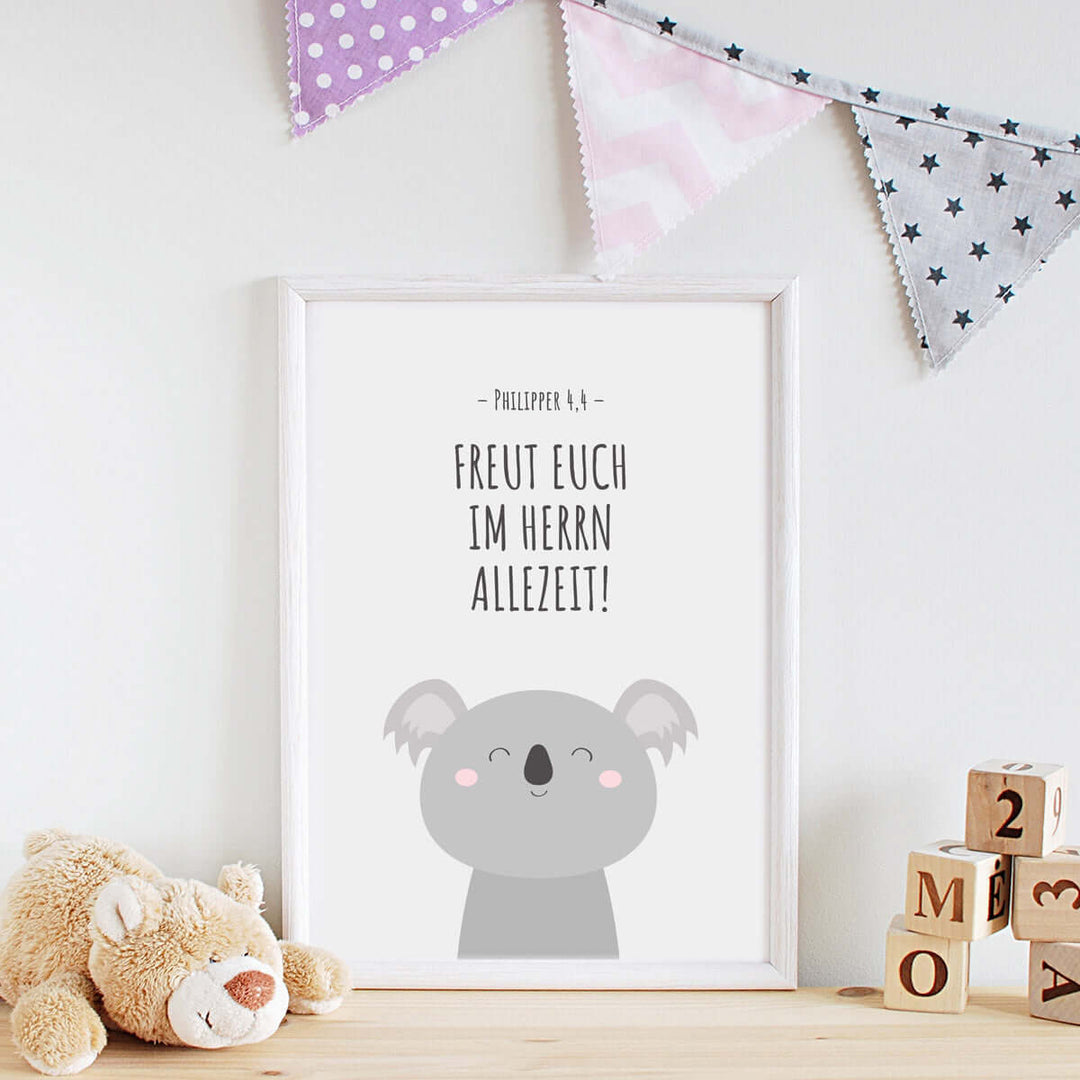 Poster für Kinder "Freut euch im Herrn allezeit!" · Bibelvers · Phil 4,4 · Kinderzimmer – Aus Gnade