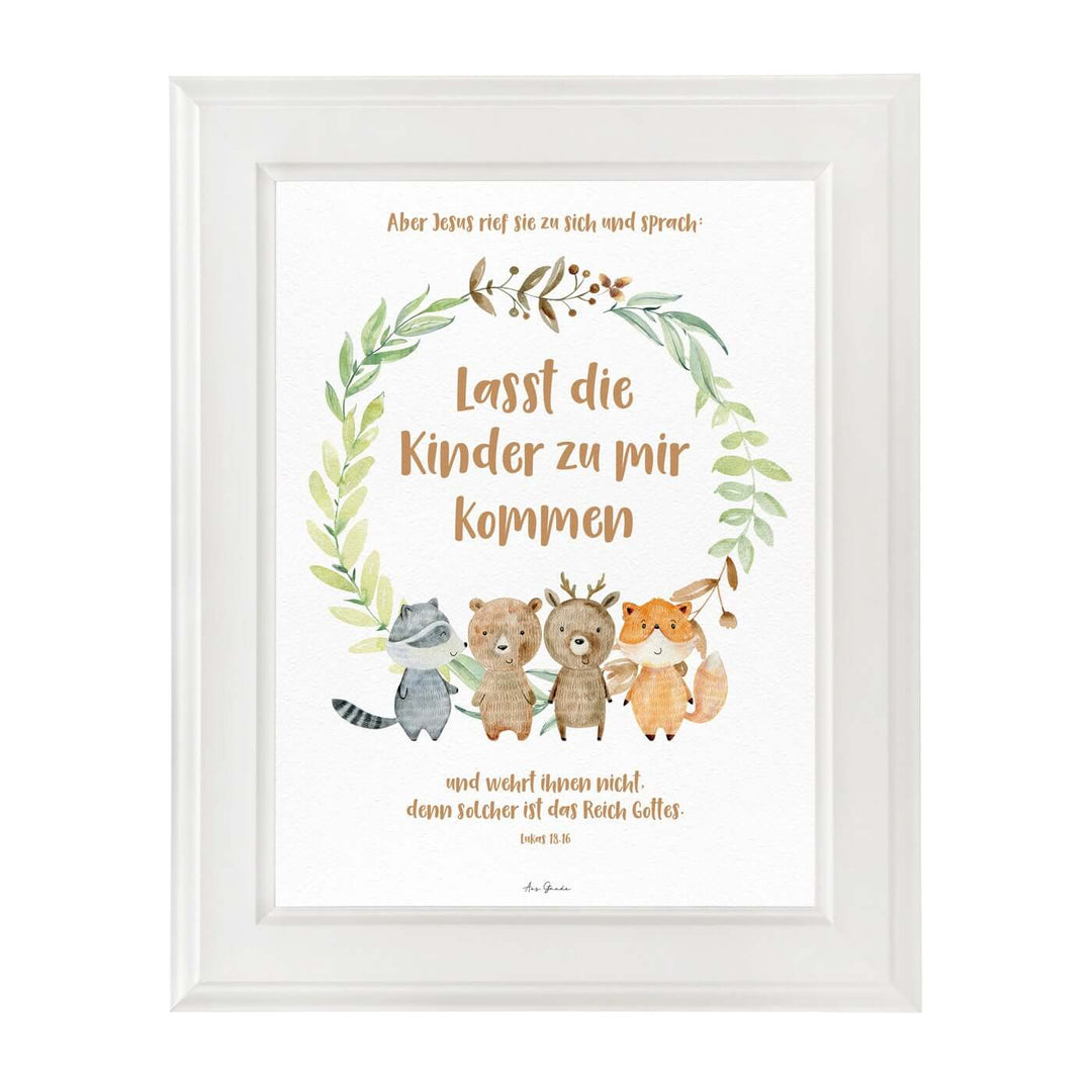 Poster "Lasst die Kinder zu mir kommen" · A3 / A4 · Bibelvers Deutsch – Aus Gnade
