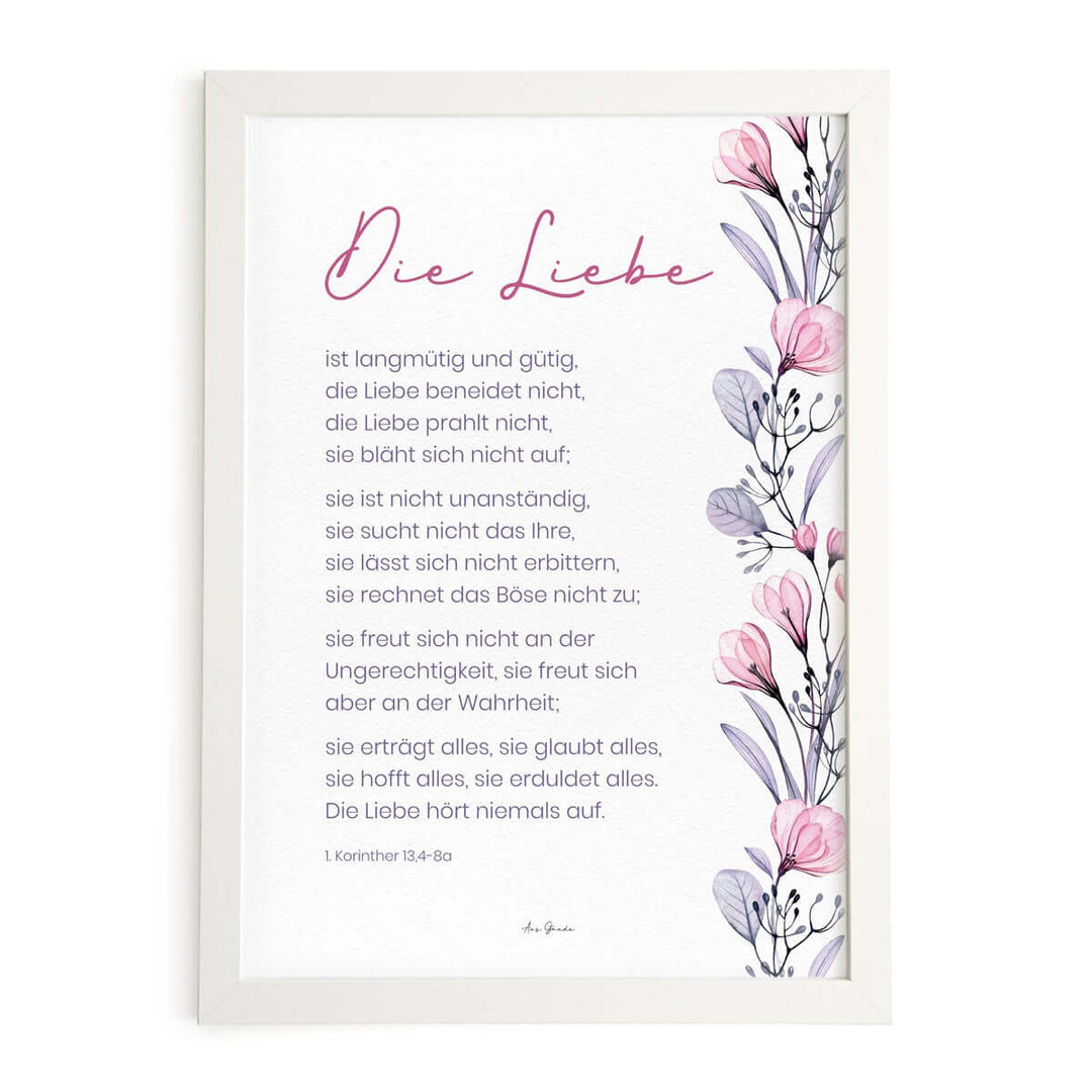 Poster "Die Liebe" · Pflanzen modern · A3 / A4 · Bibelvers Deutsch – Aus Gnade