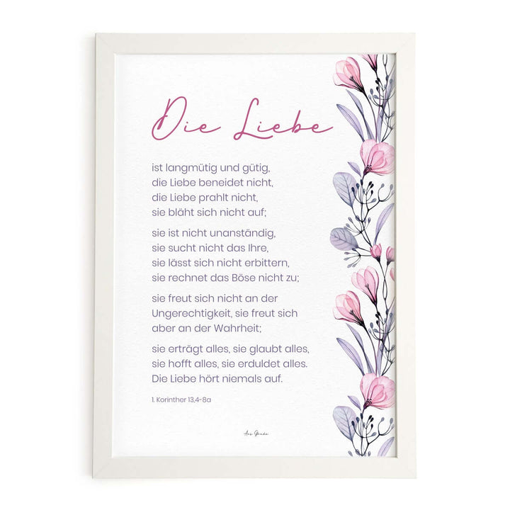 Poster "Die Liebe" · Pflanzen modern · A3 / A4 · Bibelvers Deutsch – Aus Gnade