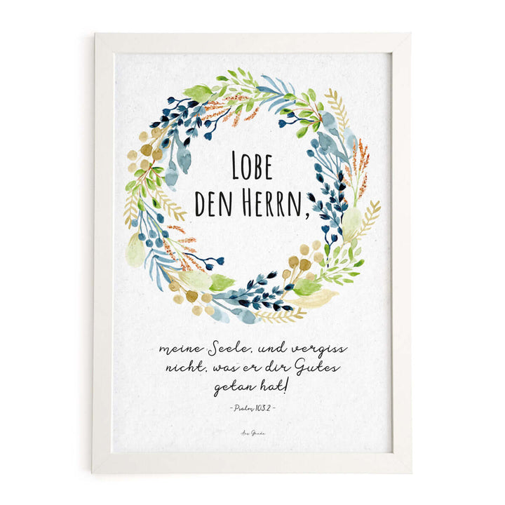 Poster "Lobe den Herrn, meine Seele" · Serie Ermutigung · A3 / A4 · Bibelvers Deutsch – Aus Gnade