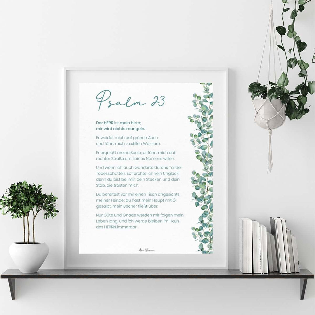 Poster "Psalm 23 - Pflanzen" · A4 / A3 · Bibelvers Deutsch – Aus Gnade