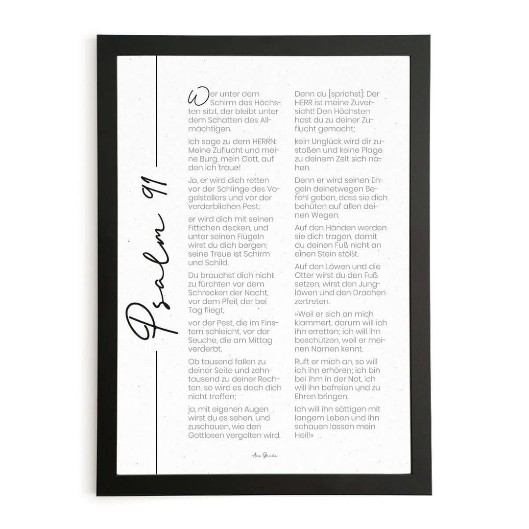 Poster "Psalm 91 - s/w" · A4 / A3 · Bibelvers Deutsch – Aus Gnade