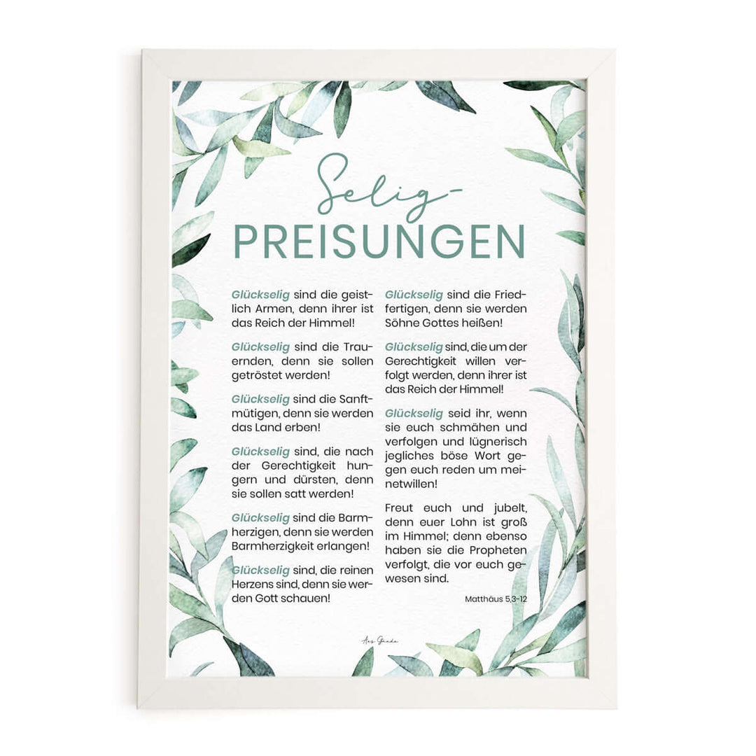 Poster "Seligpreisungen" · A3 / A4 · Bibelvers Deutsch – Aus Gnade
