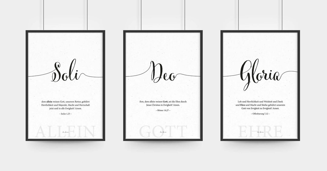 Poster "Soli Deo Gloria" · 3er Set · A3 / A4 · Bibelvers Deutsch – Aus Gnade