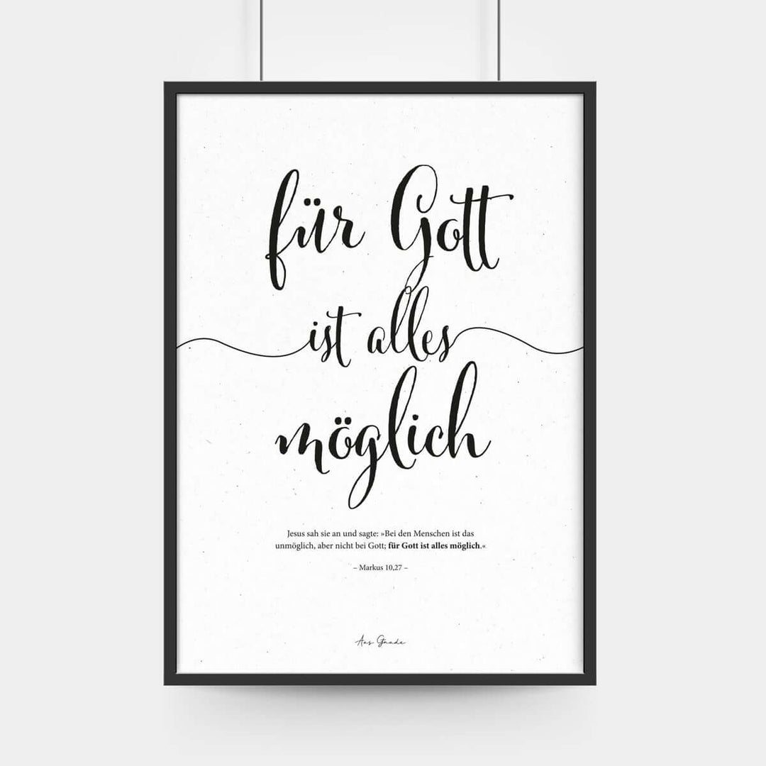 Poster "Für Gott ist alles möglich" · A3 / A4 · Bibelvers Deutsch – Aus Gnade