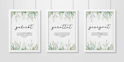 Poster "geliebt gerettet gesegnet" Pflanzen · 3er Set · Bibelverse – Aus Gnade