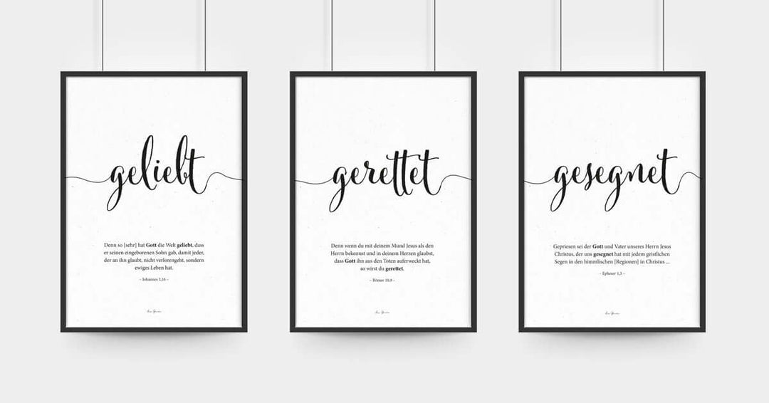 Poster "geliebt gerettet gesegnet" · 3er Set · Bibelverse – Aus Gnade