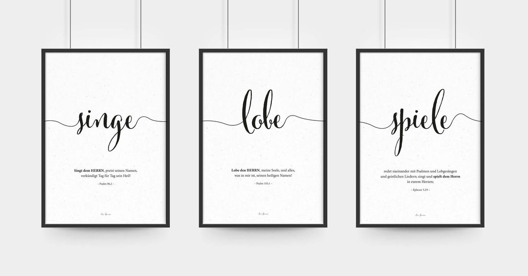 Poster "singe lobe spiele" · 3er Set · Bibelverse – Aus Gnade