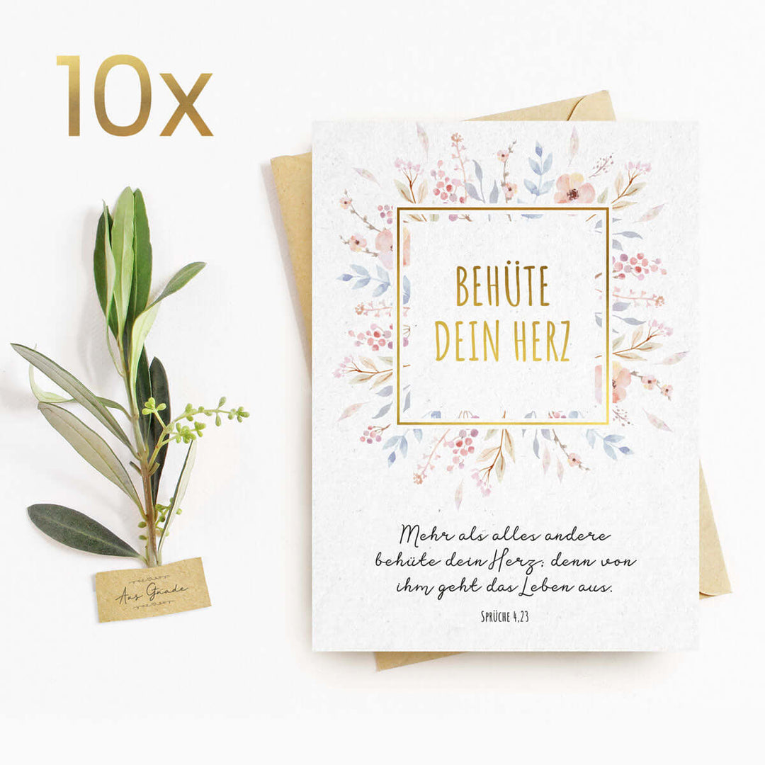 Postkarte "Behüte dein Herz" mit Bibelvers · A6 · mit Gold veredelt – Aus Gnade