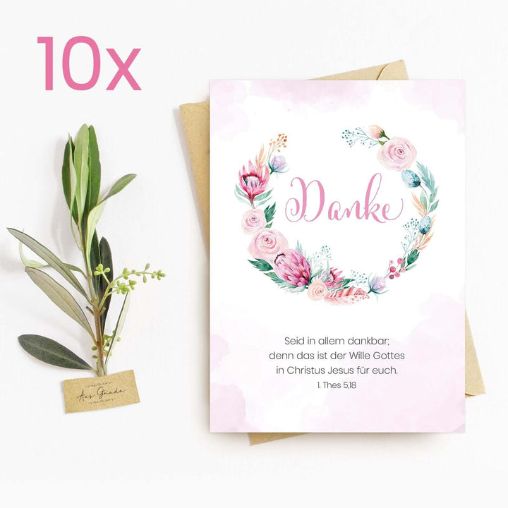 Postkarte "Danke" · Bibelvers · Leinenstruktur – Aus Gnade