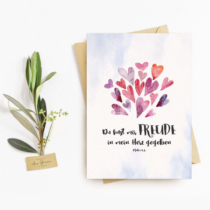 Postkarte "Freude im Herzen" · Bibelvers – Aus Gnade