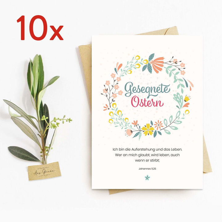 Osterkarte "Gesegnete Ostern" mit Bibelvers · A6 · hochwertiges Leinenpapier – Aus Gnade